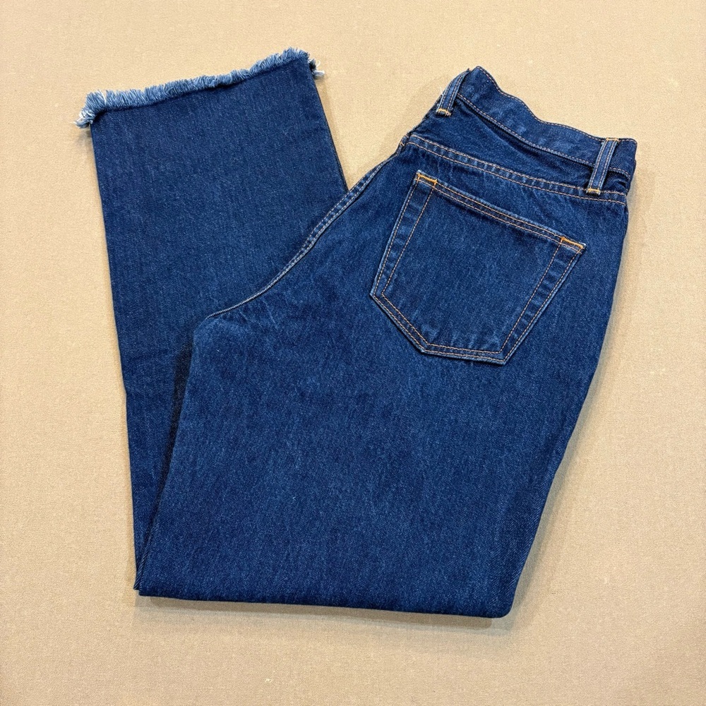 SLVRLAKE London Cropped Raw Hem Straight Leg Dark Wash Jeans Size 28
